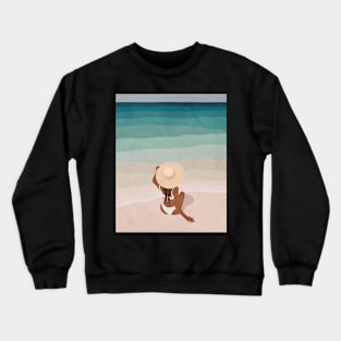 Summer vibes, Woman, Hat, Mid century art Crewneck Sweatshirt